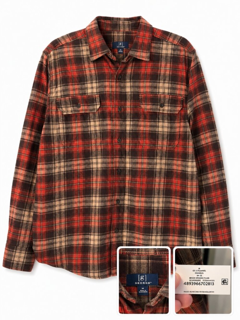 George Plaid Flannel Button-Up Shirt | Men's Medium | New With Tags
